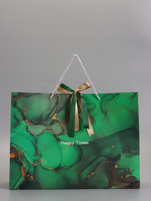 Пакет подарочный ламинированный «Мрамор», зеленый с бантиком, 43×32×14 см