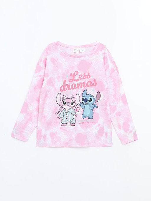 Bisiklet Yaka Lilo ve Stitch Bask?l? K?z ?ocuk Pijama ?st