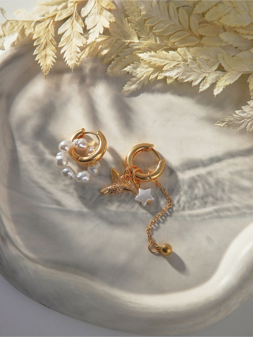 Серьги со съёмным элементом Трансформер птица, цвет белый в золоте