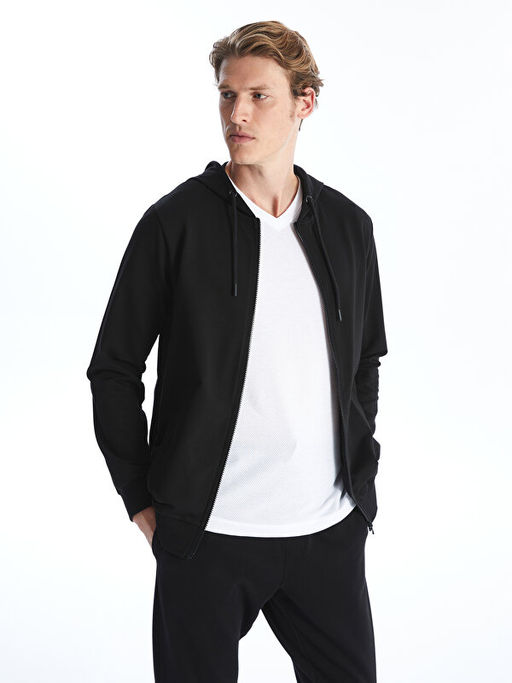 Kap??onlu Uzun Kollu Erkek Fermuarl? Sweatshirt