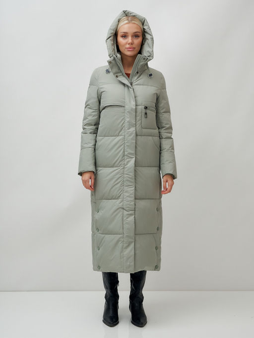 Пальто утепленное стеганное зимнее с капюшоном женское зеленого цвета 9611Z - Mtforce фото 2