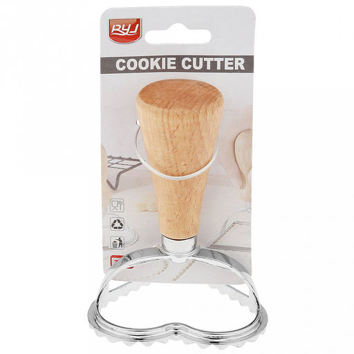 Штамп металлический для пельменей "Сердце" 7х6,5см h10см, деревянная ручка, на картоне (Китай)