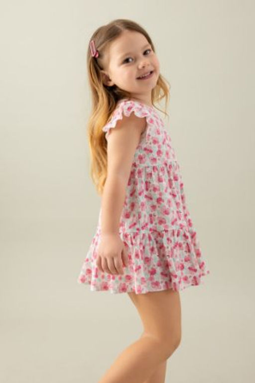 K?z Bebek Cicekli K?sa Kollu Elbise