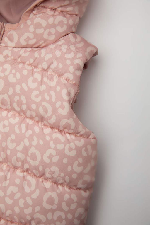 Пуховик с капюшоном и узором для маленьких девочек - Defacto фото 3