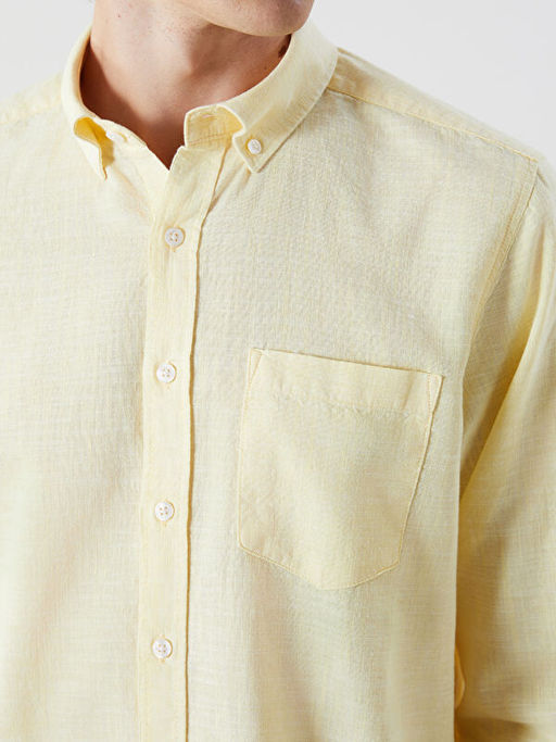 Regular Fit Uzun Kollu Keten Kar???ml? Erkek G?mlek