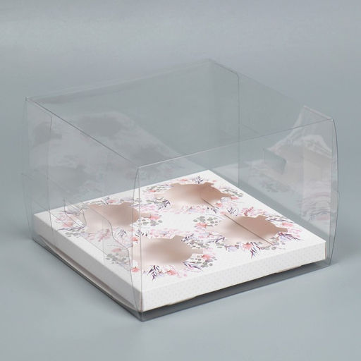 Цена за 5 шт. Коробка для капкейка, кондитерская упаковка, 4 ячейки, «Венки», 16×16×11.5 см