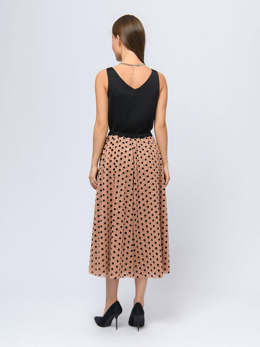 Юбка бежевого цвета длины миди двухслойная - 1001dress фото 2