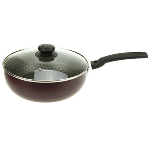 "Lace" Сотейник с антипригарным покрытием д24см "Кружево", h6,3см, s0,18см, стеклянная крышка, съемная ручка (Россия)