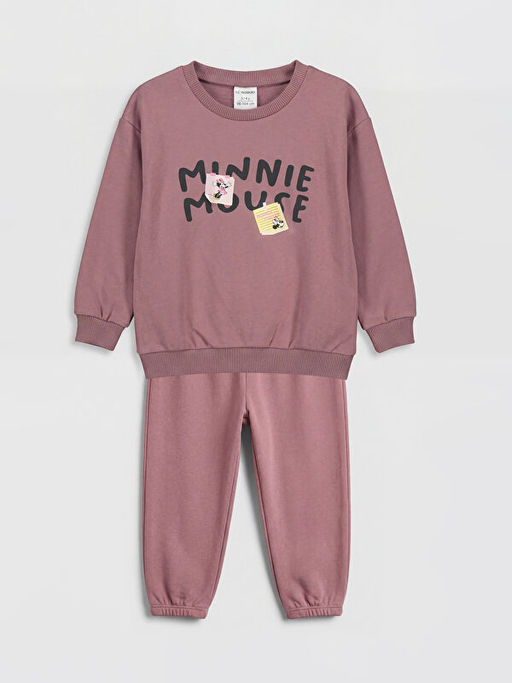 Minnie Mouse Bask?l? K?z Bebek Sweatshirt ve E?ofman Alt?