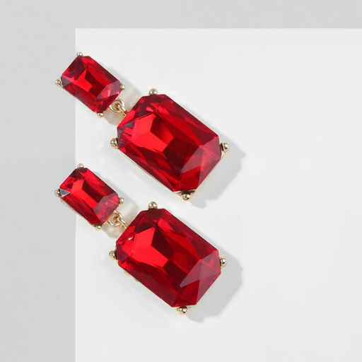 Серьги со стразами «Клео» классика, красные в золоте