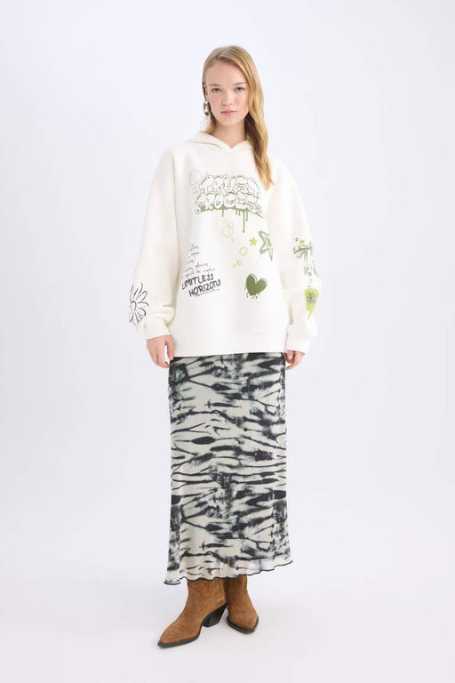 Толстый толстый свитшот с капюшоном и принтом на спине Cool Oversize, широкий крой - Defacto фото 2