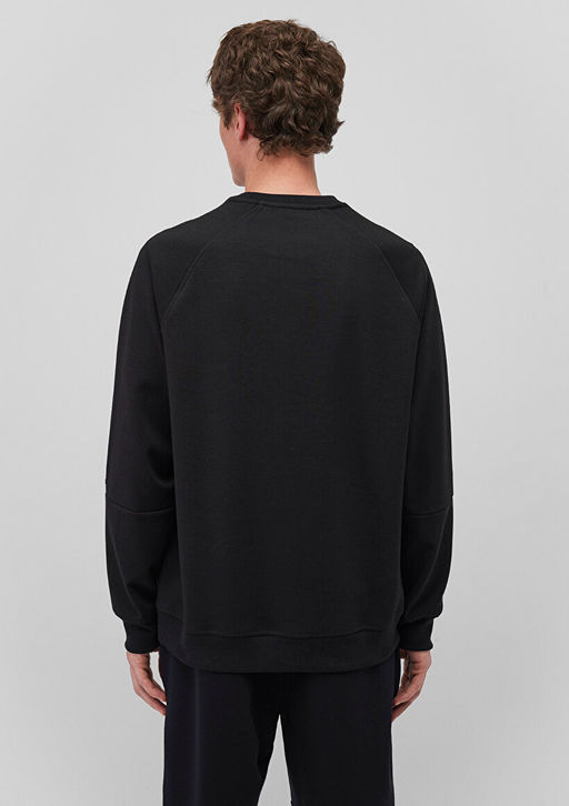 Bisiklet Yaka Siyah Basic Sweatshirt - Mavi фото 5