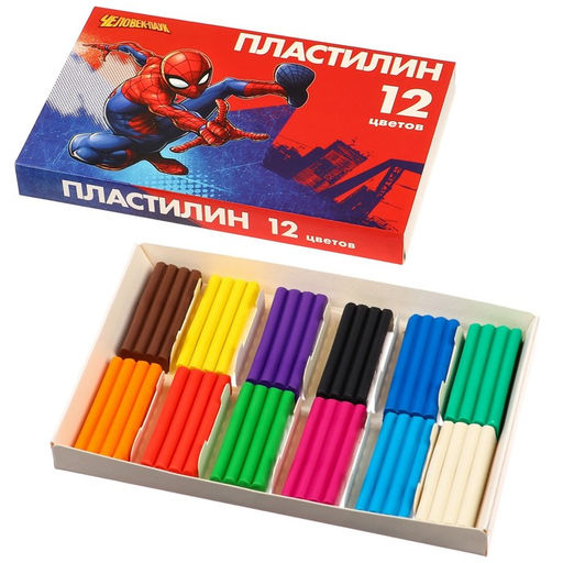 Цена за 2 шт. Пластилин 12 цветов 180 г «Супергерой», Человек-паук