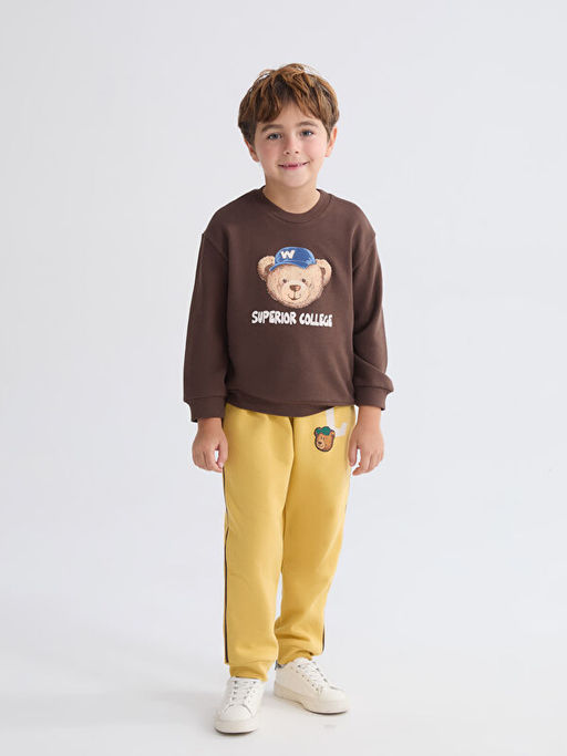Bisiklet Yaka Ay? Teddy Bask?l? Erkek ?ocuk Sweatshirt