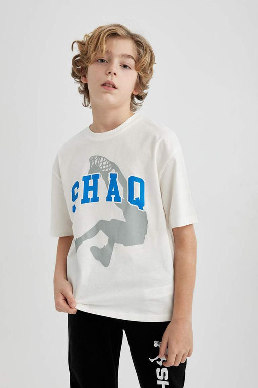 Футболка Oversize с круглым вырезом и короткими рукавами для мальчика Shaquille ONeal - Defacto фото 6