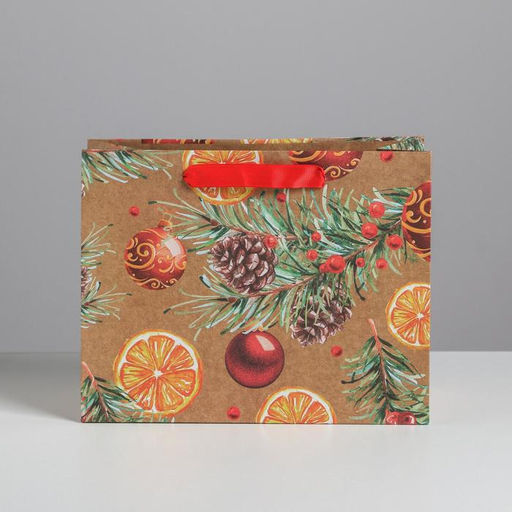 Цена за 3 шт. Пакет подарочный новогодний крафтовый «Новогодние шарики», MS