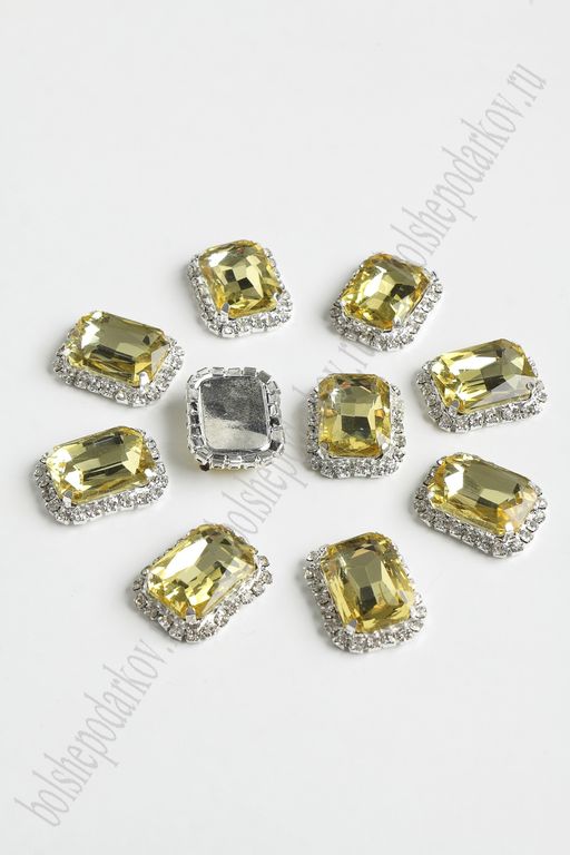Стразы в серебряной оправе 23*17 мм "Прямоугольник" (5 шт) SF-2050, светло-желтый №15