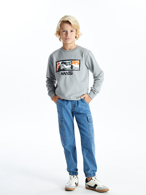 Bisiklet Yaka Naruto Bask?l? Uzun Kollu Erkek ?ocuk Sweatshirt