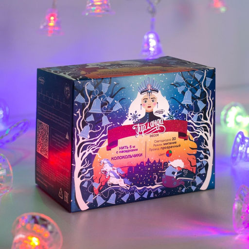 Гирлянда Нить 5 м с насадками Колокольчики, IP20, прозрачная нить, 20 LED, свечение мульти (RG/RB), мигание, 220 В - Luazon lighting фото 4