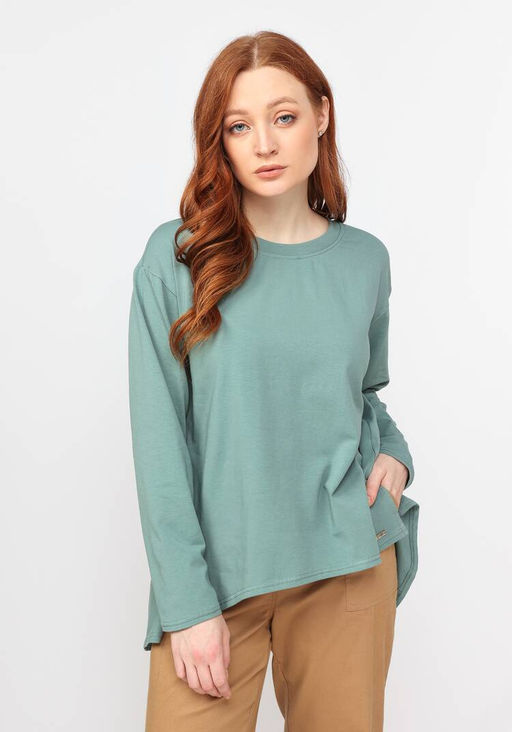 Туника свободного силуэта с разрезами мятный