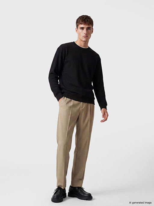 Bisiklet Yaka Fitilli Erkek Sweatshirt