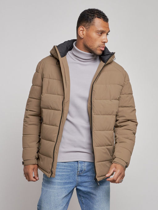 Куртка спортивная мужская зимняя с капюшоном коричневого цвета 8357K - Wonderrman фото 8