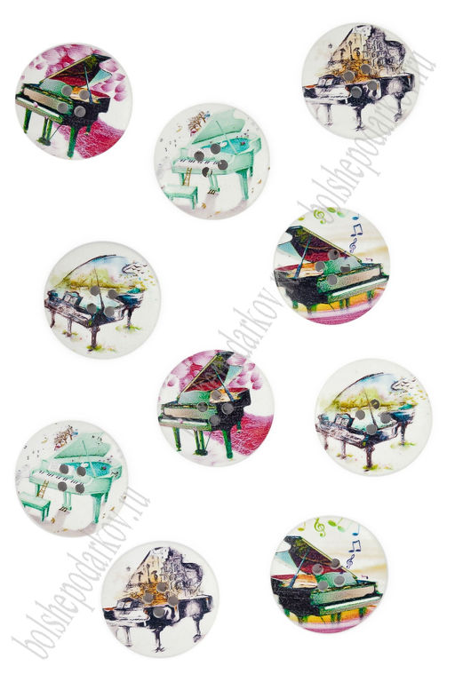 Пуговицы декоративные 30 мм с рисунком "Рояль" (20 шт) SF-2184