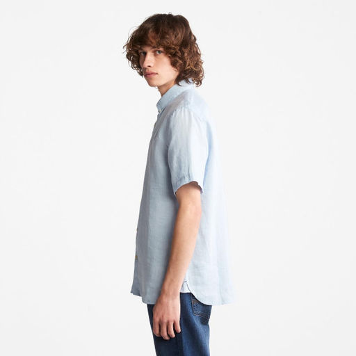 Мужская рубашка Timberland Shirt Mill River Linen Slim голубая  фото 4