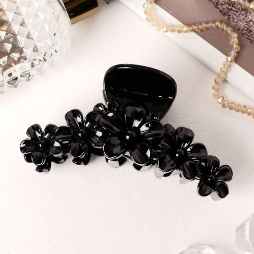 Цена за 12 шт. Крабик для волос «Глянец», цветочная гирлянда, 9.5 см, чёрный