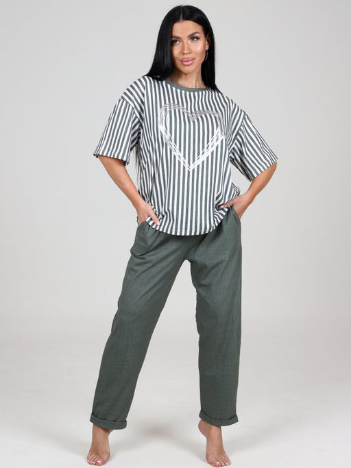635 ЖЕНСКИЙ КОСТЮМ (брюки) (Хаки полоса) - А-дина фото 4
