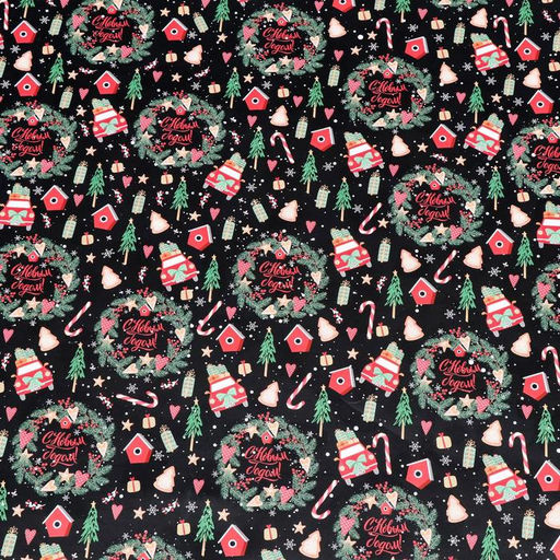 Цена за 10 шт. Бумага упаковочная новогодняя глянцевая «Рождественские веночки», двусторонняя, 70×100 см