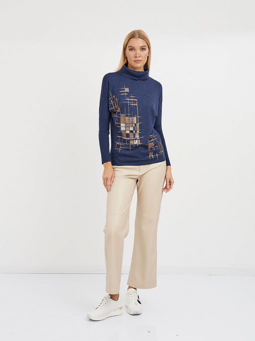 водолазка женская в синем цвете силуэта летучая мышь с добавлением страз - Glenfield фото 2