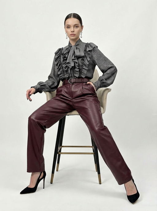 Блузка с рюшами и воротником-завязка OD-988-1 графит