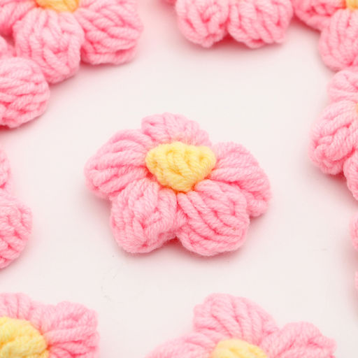 Цветок вязаный, набор 10 шт., размер 1 шт., 4 × 1,5 см, цвет нежно-розовый