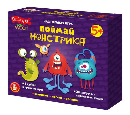 Игра настольная "Поймай монстрика" 28 деревянных фишек (05680) 5+, "Десятое королевство"