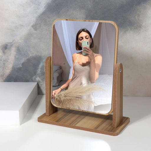 Зеркало настольное BAMBOO, 20.5×25×10 см, (15.7×20.5 см), бежевое