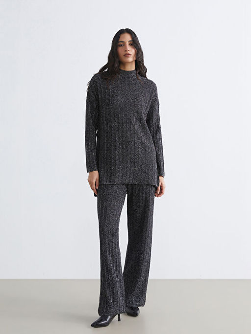 Beli Lastikli Parlak G?r?n?ml? Kad?n Triko Pantolon