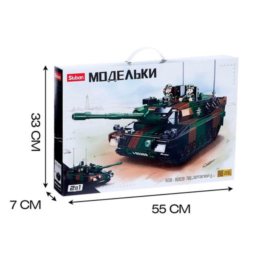 Конструктор Модельки Sluban «Боевой танк», 766 деталей