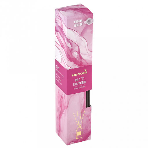 Ароматический диффузор 50мл "Black Diamond" 4х4х21,5см, настольный, стекло, палочки из микрофибры, парфюм, с пробником аромата, в коробке, "Medori" (Россия)