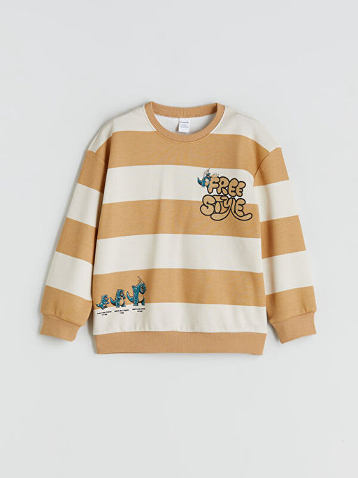 Bisiklet Yaka Bask?l? Erkek ?ocuk Sweatshirt