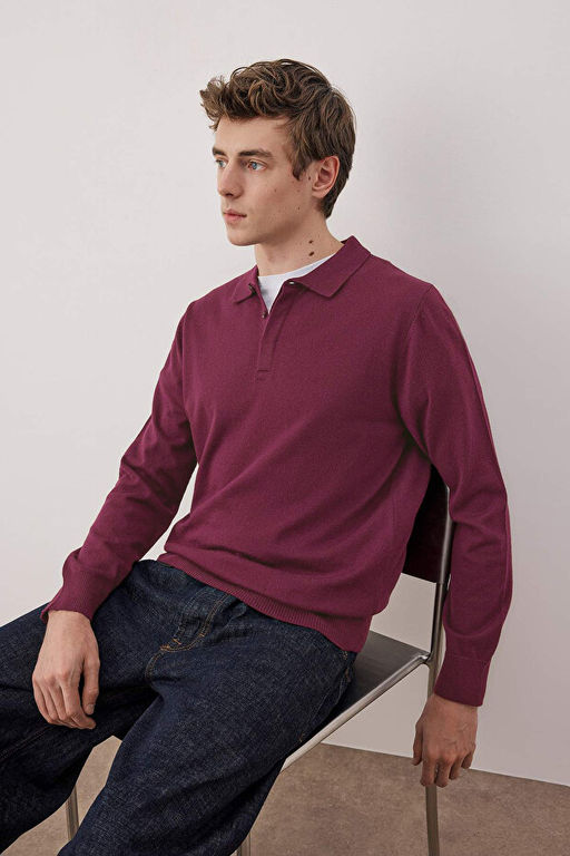 Bordo Regular Polo Yaka Y_n Kar___ml_ Kazak TMNAW26KZ00009 - Trendyolmilla фото 2