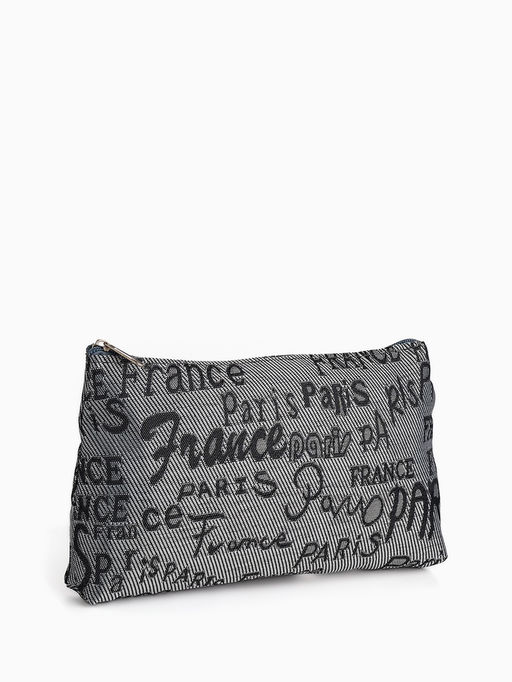 Набор простых косметичек 2 в 1 на молниях, с надписями, серый