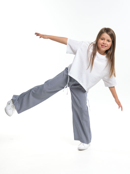 Брюки палаццо спортивные штаны для девочки UD 7949 синяя полоска - Mini maxi фото 11