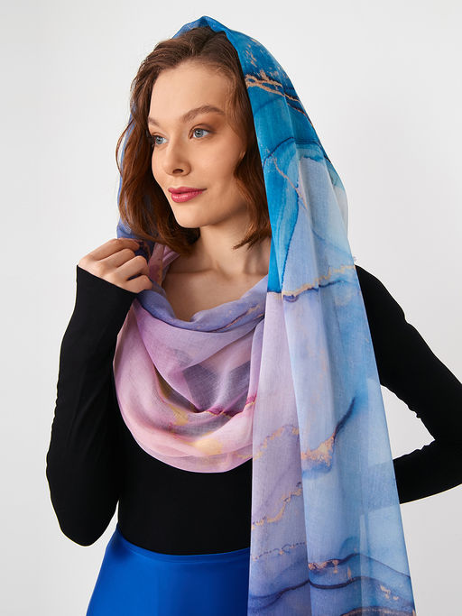 Большой, мягкий, тонкий и очень нежный двусторонний палантин с рисунком в стиле арт-деко - Tantino фото 10