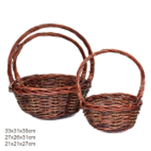 Корзина плетеная 3 штуки темно коричневые 33х12/27х10/22х9 см / S/3 22-42-B /уп 28/круглая - ГалеонТрейд фото 2