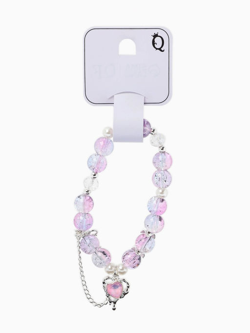 Браслет с подвесками "Сахарный" сердце, искра. шар № 10/8, цвет розово-фиолетовый в серебре   109679