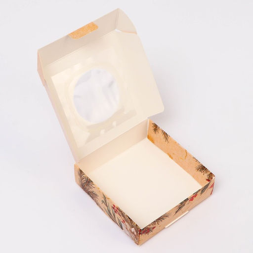 Цена за 10 шт. Подарочная коробка складная с окном «С Новым годом!», 10×10×3 см