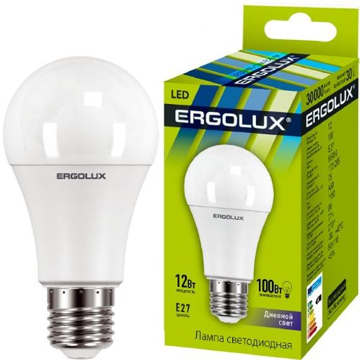 Ergolux LED-A60-12W-E27-6K (Эл.лампа светодиодная ЛОН 12Вт E27 6500K 172-265В) 12880 (шт.)