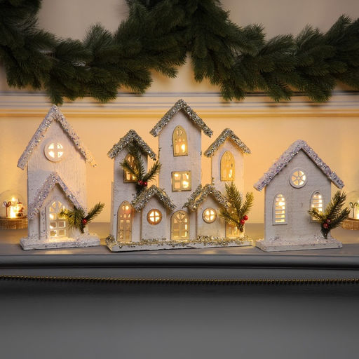 Фигура деревянная «Домик белый», 16×22×6 см, 3 LED, батарейки AAx2 (не в комплекте), свечение теплое белое