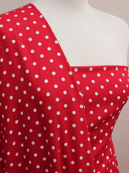 Штапель Белый горох (7мм) цв.красно-малиновый, ш.1.44м, вискоза-100%, 90гр/м.кв - Купава фото 4